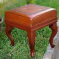 'Inca Frieze' Leather and Cedar Ottoman (Peru)