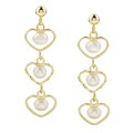 14k Yellow Gold Triple Heart Drop Stud Earrings
