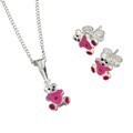 Sterling Silver Pink Teddy Bear Jewelry Set