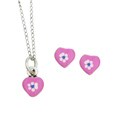 Sterling Silver Pink Heart and Flower Jewelry Set
