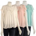 Moon Collection Women's Lace Trimmed Blouse