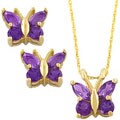 10k Yellow Gold Amethyst Butterfly Jewelry Set