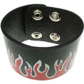 Leather Wristband with Red Flames