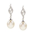 14k Gold Pearl and 1/10ct TDW Diamond Earrings