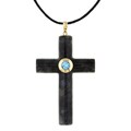 14k Gold Black Jade and Blue Topaz Cross Necklace
