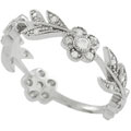 Sterling Silver CZ Flower and Leaves Ring