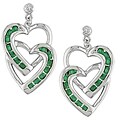 14k White Gold Emerald Double Heart Earrings