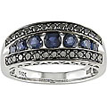 14k 3/8ct Black Diamond and Sapphire Ring