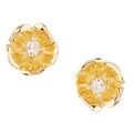 14k Yellow Gold Child Flower with Diamond Earrings