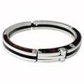 Stainless Steel Hinged Wood Accented Bangle