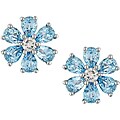10k White Gold Blue Topaz Flower Earrings