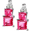 10k White Gold Pink Topaz and Diamond Earrings ( J/K, I2/I3 )