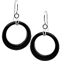 Sterling Silver Round Black Onyx Hook Earrings