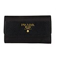 Prada Black Nylon Logo Key Case with Leather Trim