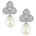 Sterling Silver CZ and FW Pearl Earrings (7-8mm)