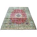 Persian Isfahan Handmade Green Rug (12'6 x 17'4)
