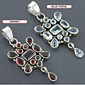Sterling Silver Blue Topaz/ Garnet Pendant (India)