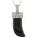 Sterling Silver Black Onyx and CZ Horn Necklace