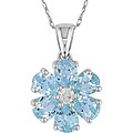 10k Gold Blue Topaz 1/10ct Diamond Flower Necklace