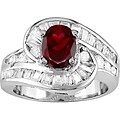 Sterling Silver Created Garnet and CZ Ring