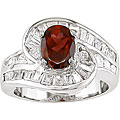 Sterling Silver Created Garnet and CZ Ring