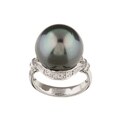 Platinum Tahitian Pearl and 1/5ct TDW Diamond Ring (14.5-15 mm)