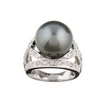 18k Gold Tahitian Pearl and 5/8ct TDW Diamond Ring (H, I2) (14.5 mm )