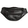 Zippered Top Black Leather Fanny Pack