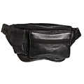 Front Zippered Black Leather Fanny Pack