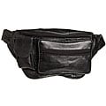 Front Zippered Black Leather Fanny Pack