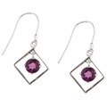 14k White Gold Round Amethyst Dangling Earrings