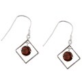 14k White Gold Round Garnet Dangling Earrings