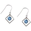 14k White Gold Round Blue Topaz Dangling Earrings