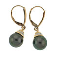 Tahitian Cultured Pearl Diamond Leverback Earrings