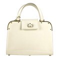 YSL Ivory Patent Leather Small Framed Tote