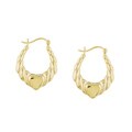14k Yellow Gold over Silver Heart Hoop Earrings