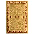 Hand-spun Kashan Green/ Red Wool Rug (5' x 8')