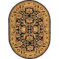Kerman Handmade Navy/ Gold Wool Rug (7'6 x 9'6 Oval)