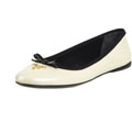 Prada Women's Cream Patent Leather Logo Flats