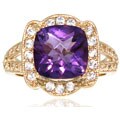 18k Gold over Sterling Silver Genuine Amethyst Ring