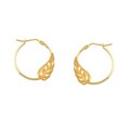 14k Yellow Gold Leaf Hoop Earrings
