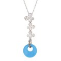 Silvertone Turquoise Resin and CZ Floral Necklace