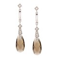 Silvertone Smokey Topaz and CZ Drop Earrings