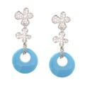 Silvertone Turquoise Resin and CZ Floral Earrings