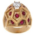 18k Gold Cabochon Ruby 1.0ct TDW Diamond Ring