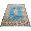 Persian Kirman Hand-knotted Turquoise/ Ivory Rug (10' x 14')
