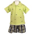 BT Kids Boy's Lime Polo Shirt and Plaid Shorts Set