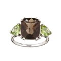 14k White Gold Smokey Quartz and Peridot Ring