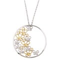 Two-tone Sterling Silver CZ Floral Necklace