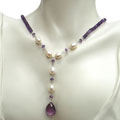 Sterling Silver FW Pearl and Amythest Necklace (7.5-8 mm)